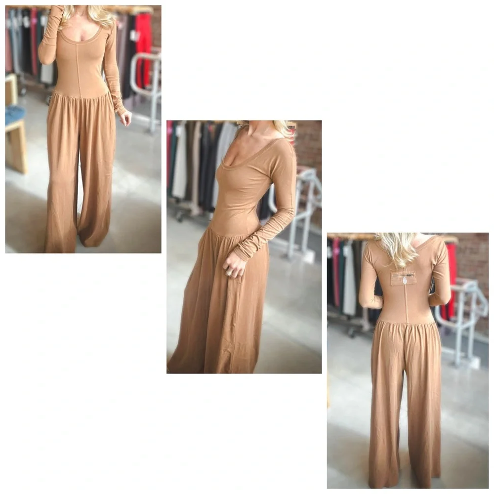 Free People Hot Shot Wide Leg Onesie Camel XL - Picture 5 of 5